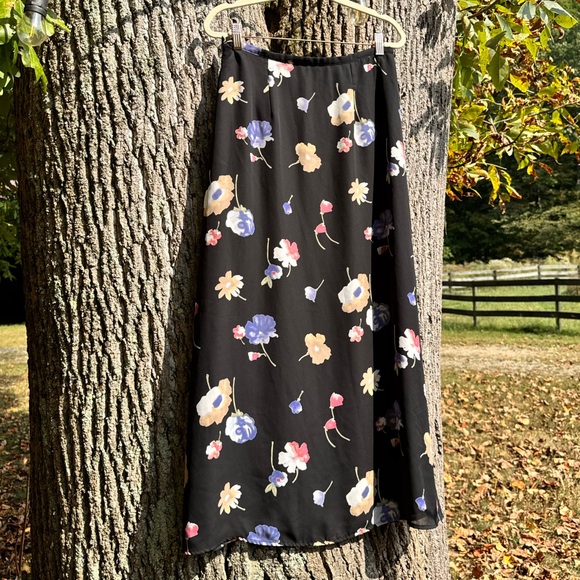 Vintage Allison Taylor Floral Black Midi / Maxi Skirt - Picture 1 of 6